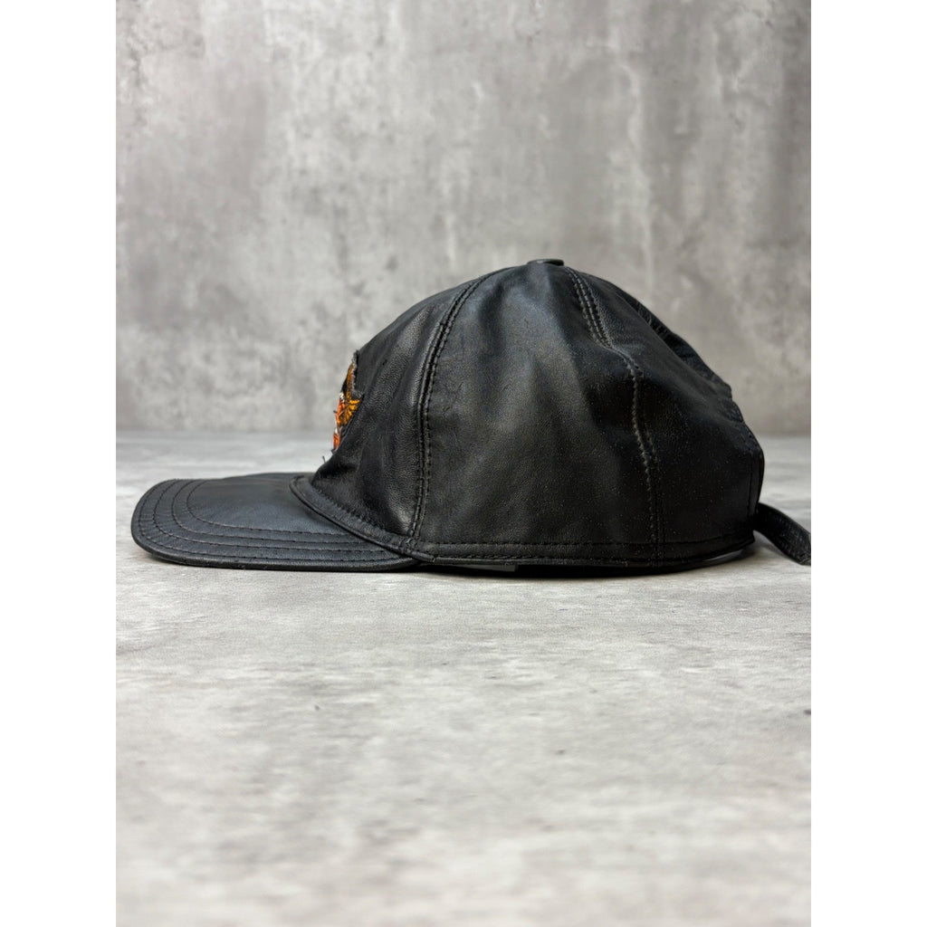 Vintage Harley Davidson Embroidered Bald Eagle Logo Leather Strapback Hat OSFA