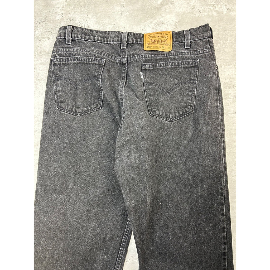 Vintage 90s Levis 553 White Tab Black Denim Pants Size 35