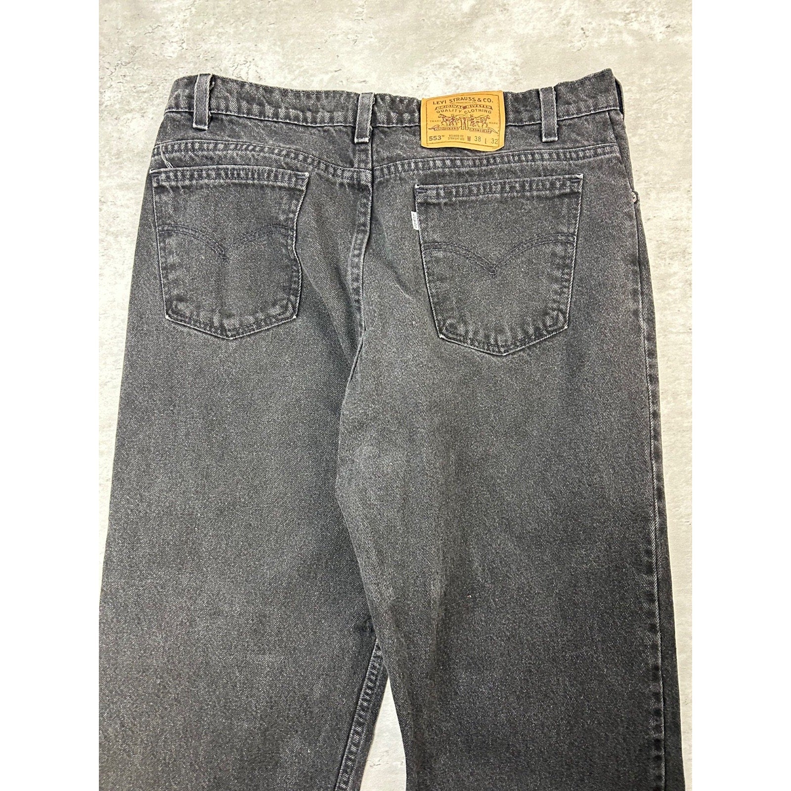 Vintage 90s Levis 553 White Tab Black Denim Pants Size 35