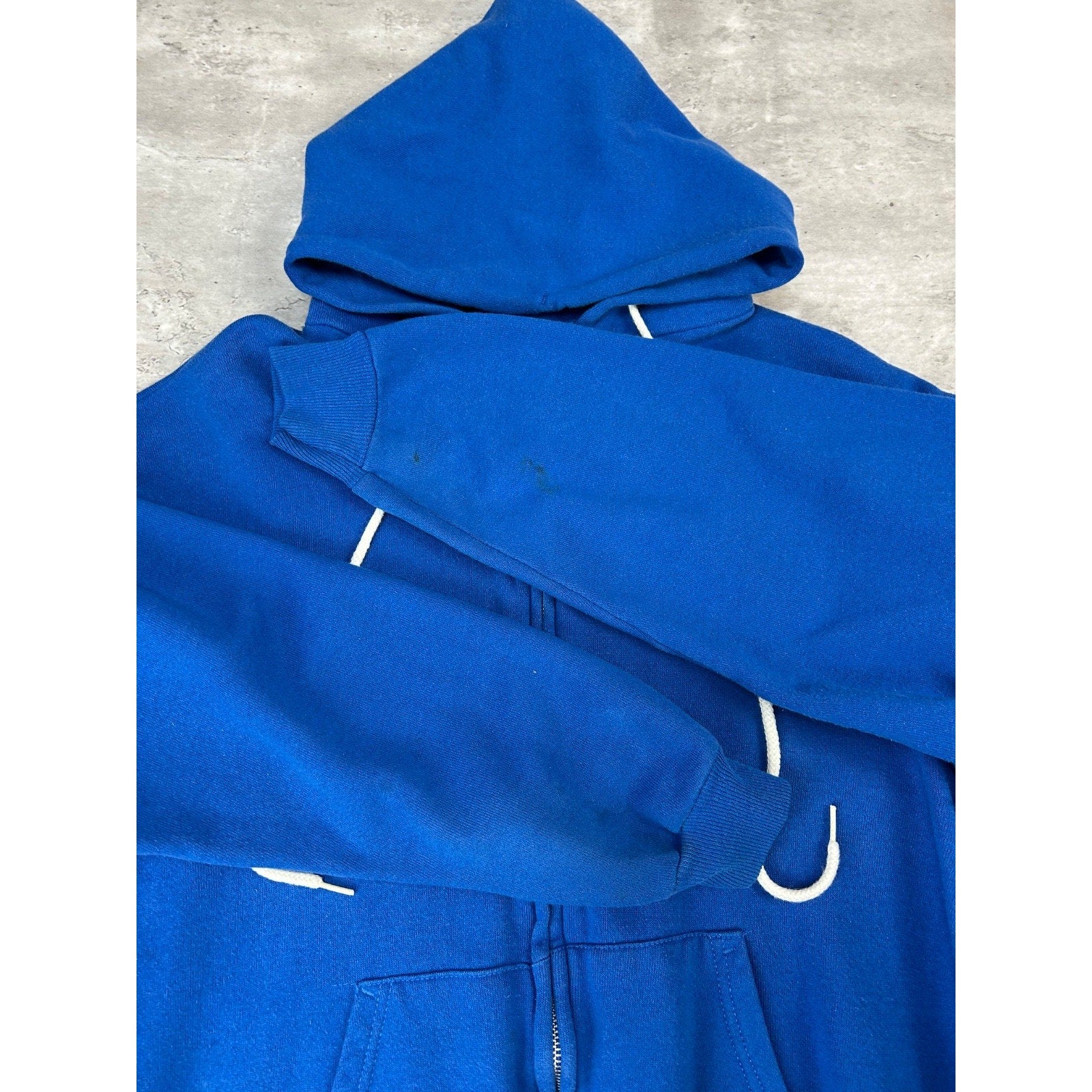 Vintage 80s Hanes Black Full Zip Blue Hooded Sweatshirt Size Large