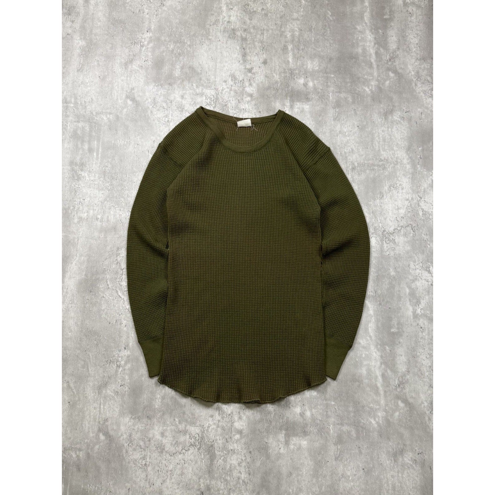 Vintage 1980s Waffle Print Green Thermal Long Sleeve T-Shirt Size Large