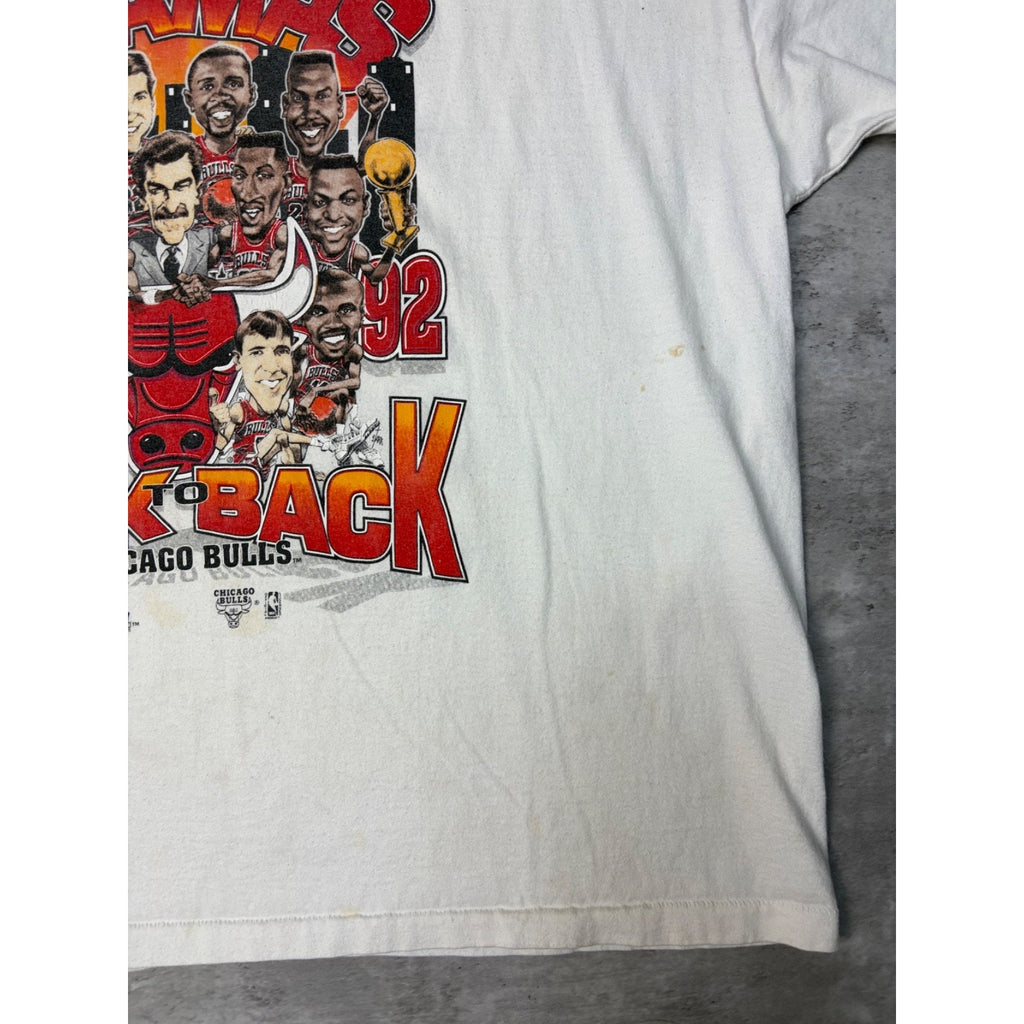 1992 Chicago Bulls NBA Back To Back World Champs Caricature T-Shirt Size XL