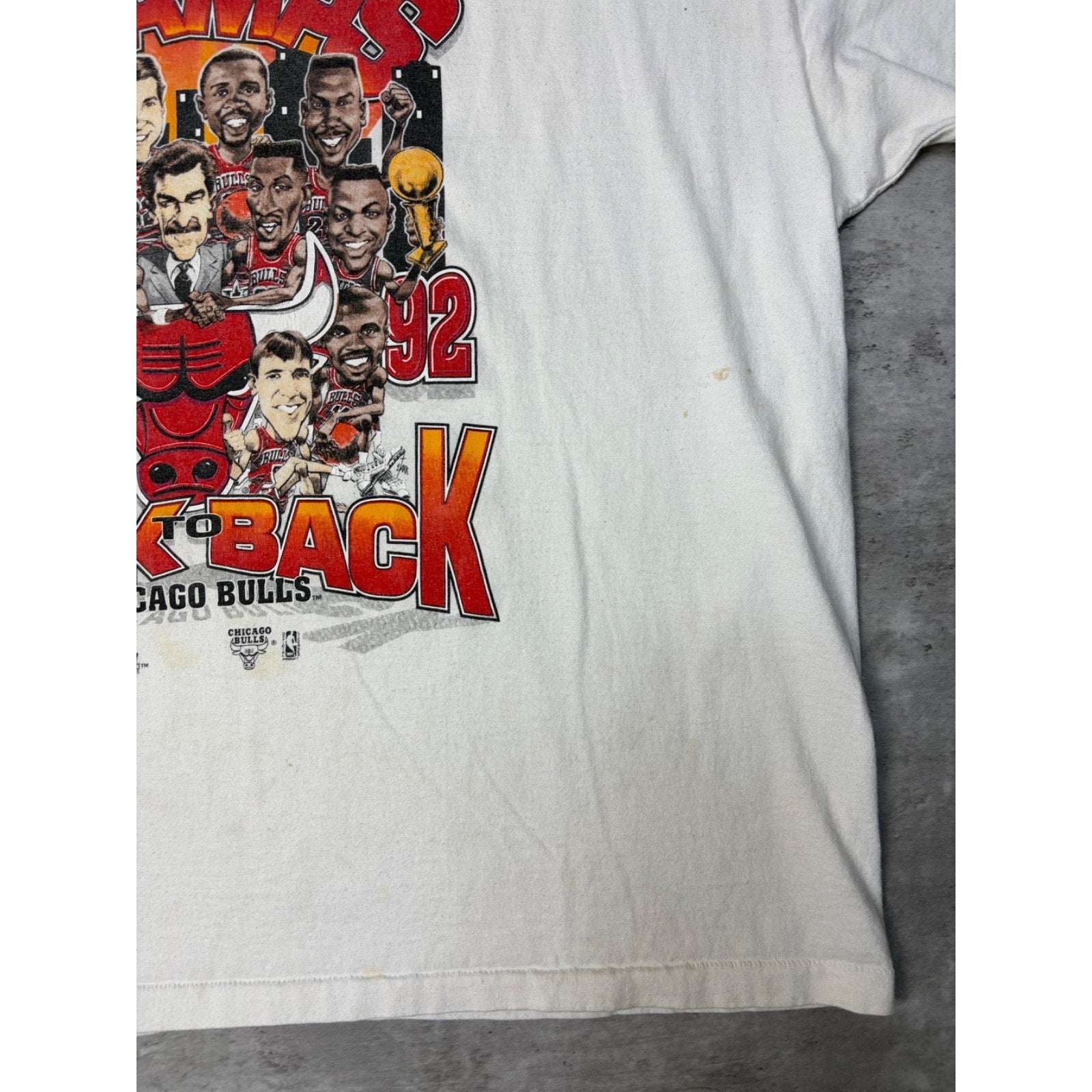 1992 Chicago Bulls NBA Back To Back World Champs Caricature T-Shirt Size XL