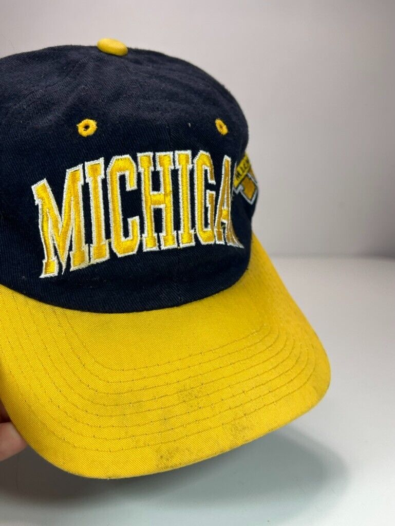 Vintage 90s Michigan Wolverines NCAA Starter Arc Spellout Strapback Hat OSFA