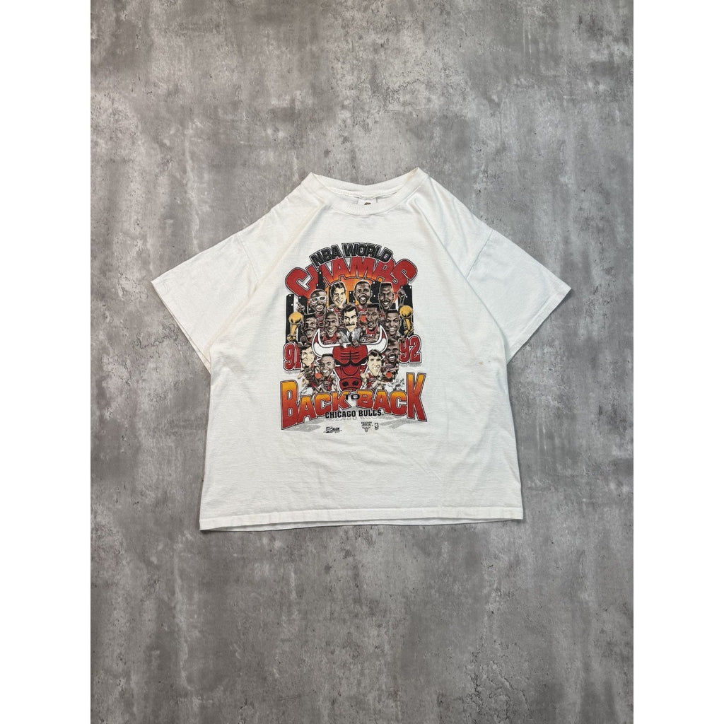 1992 Chicago Bulls NBA Back To Back World Champs Caricature T-Shirt Size XL