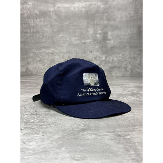 Vintage 90s The Disney Channel Embroidered Spellout Strapback Hat OSFA Navy Blue