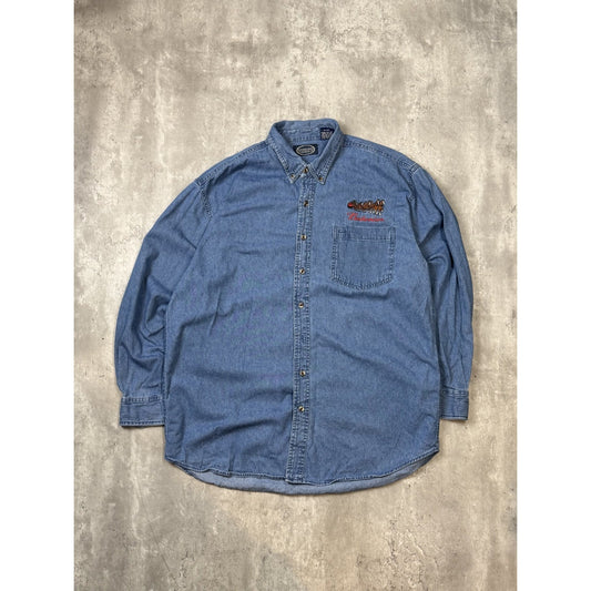Vintage Budweiser Embroidered Clydesdale Denim Button Up Shirt Size Large