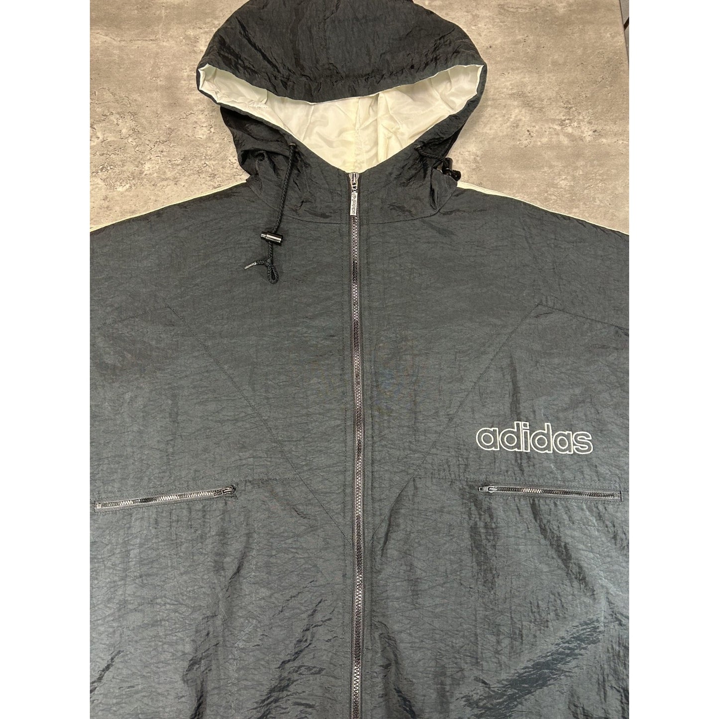 Vintage 90s Adidas Trefoil Spellout Nylon Insulated Jacket Size XL Black
