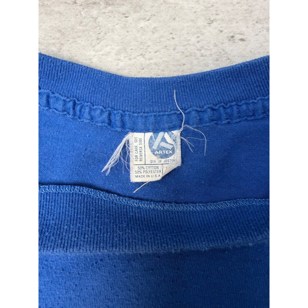 Vintage 90s Buffalo Sabres NHL Crest Graphic Blue Hockey T-Shirt Size XL