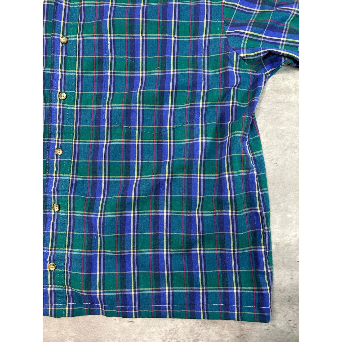 Vintage Van Heusen Plaid Short Sleeve Cropped Reworked Button Up Shirt Sz Large