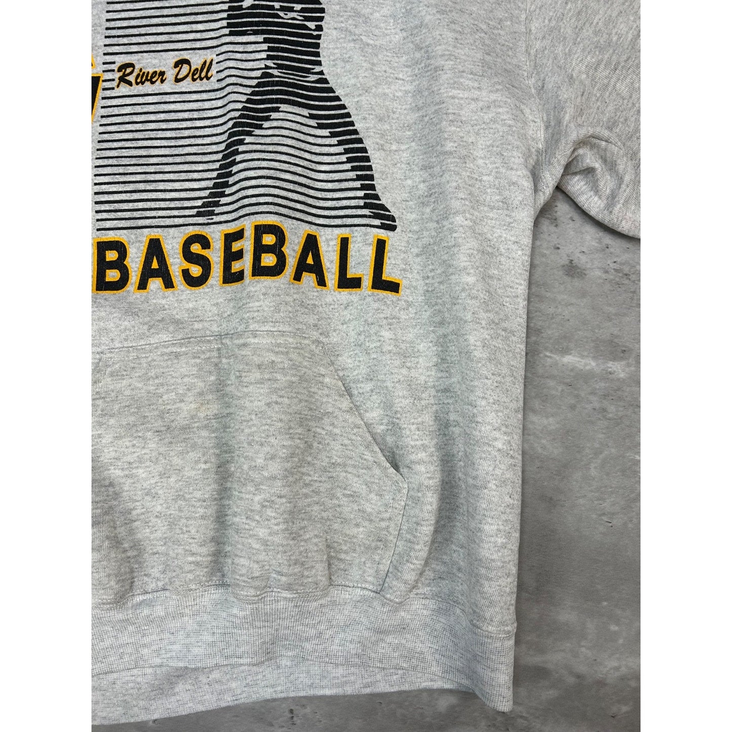 Vintage 90s River Dell Hawks NCAA Baseball Graphic Hooded Sweatshirt Size Large