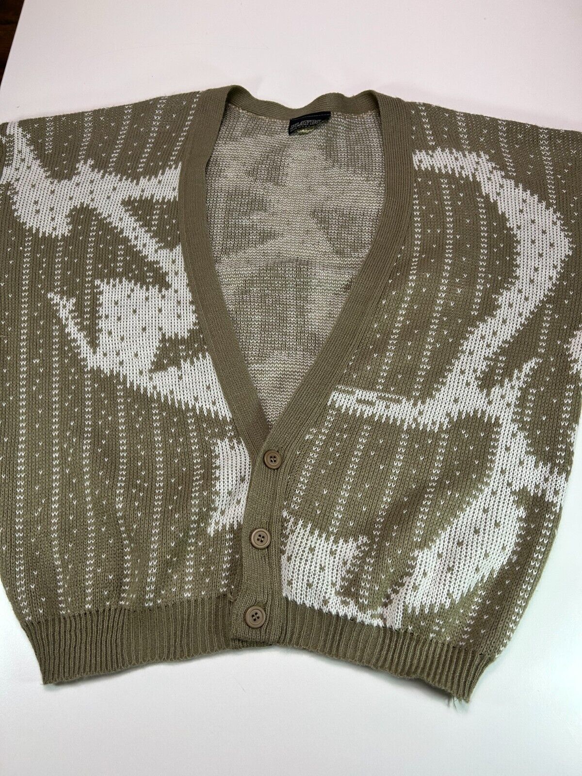 Vintage 90s Playboy Striped Abstract Pattern Button Knit Cardigan Size Large