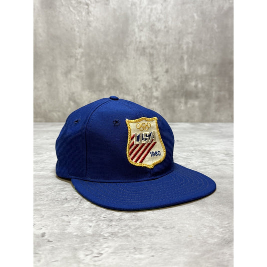 Vintage 1980 Team USA Olympics Embroidered Patch Snapback Hat OSFA Blue