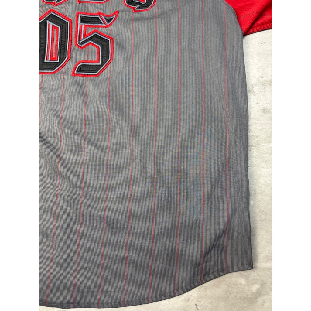 Vintage Y2K Fubu Stitched Logo Pinstripe Baseball Jersey Size 2XL