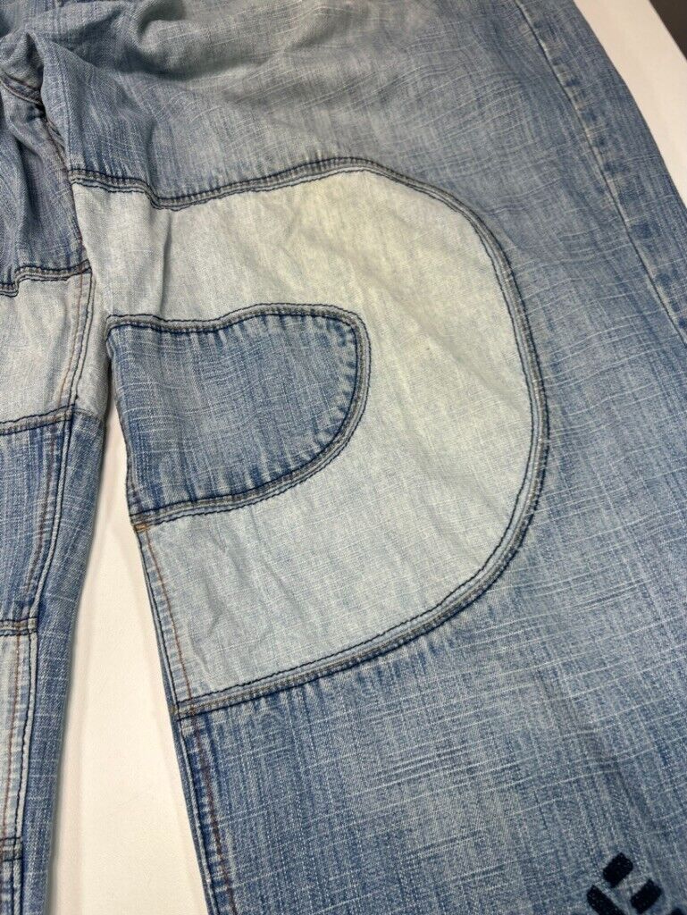 Vintage Pepe Jeans Baggy Fit Cut N' Sew Light Wash Embroidered Denim Pants Sz 44