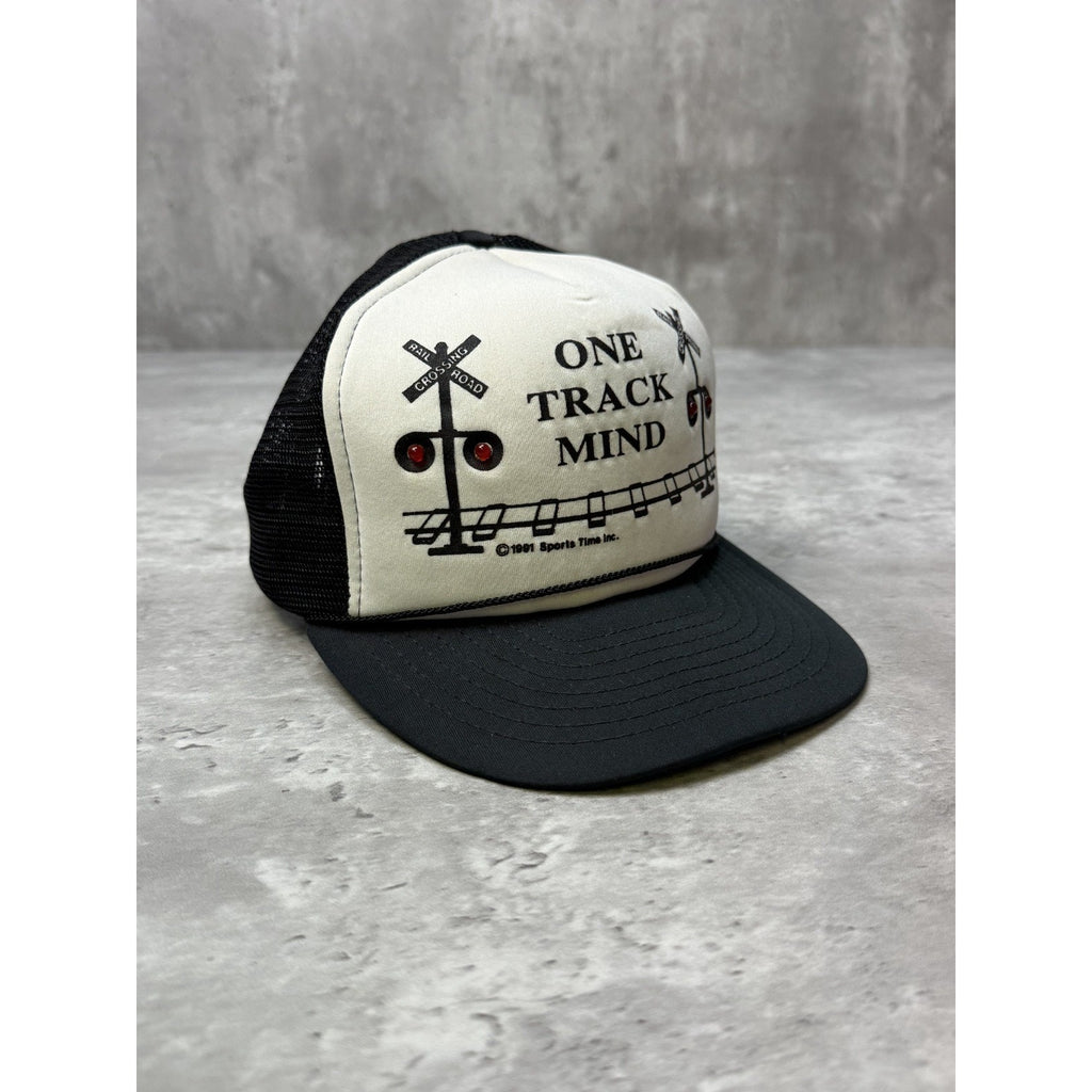 Vintage 1991 One Track Mind Railroad Crossing Light Up Trucker Snapback Hat OSFA