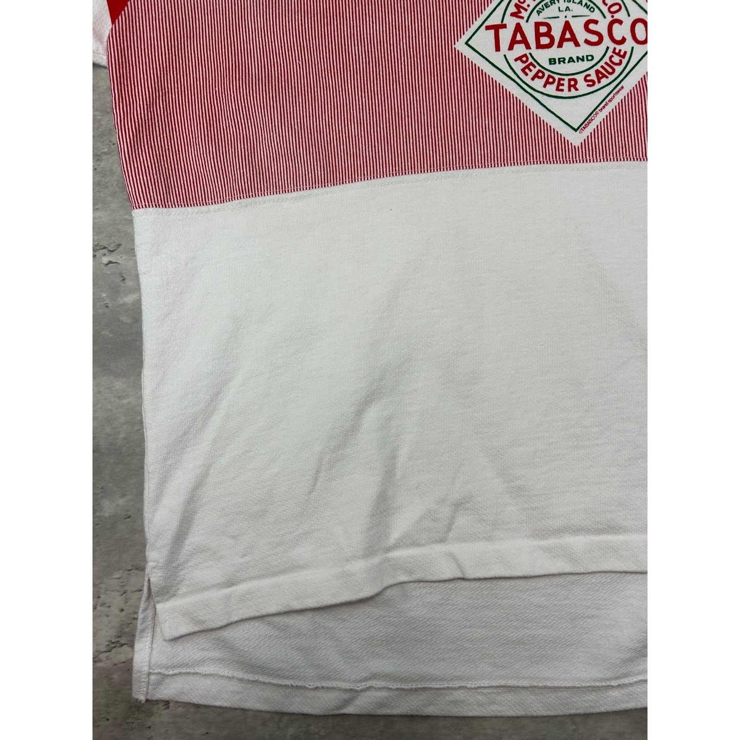 Vintage 90s Tobasco Striped 1/4 Button Hot Sauce Crewneck Sweatshirt Size XL