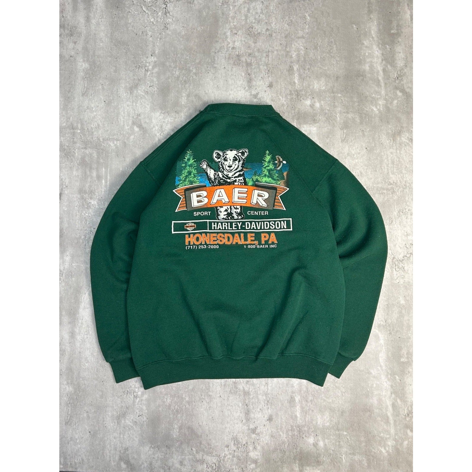 Vintage 90s Harley Davidson Rules Spellout Graphic Green Sweatshirt Size Large