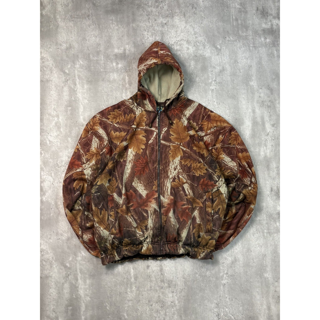 Vintage 90s Fall Tree Camo Full Zip Hooded Hunting Jacket Size XL