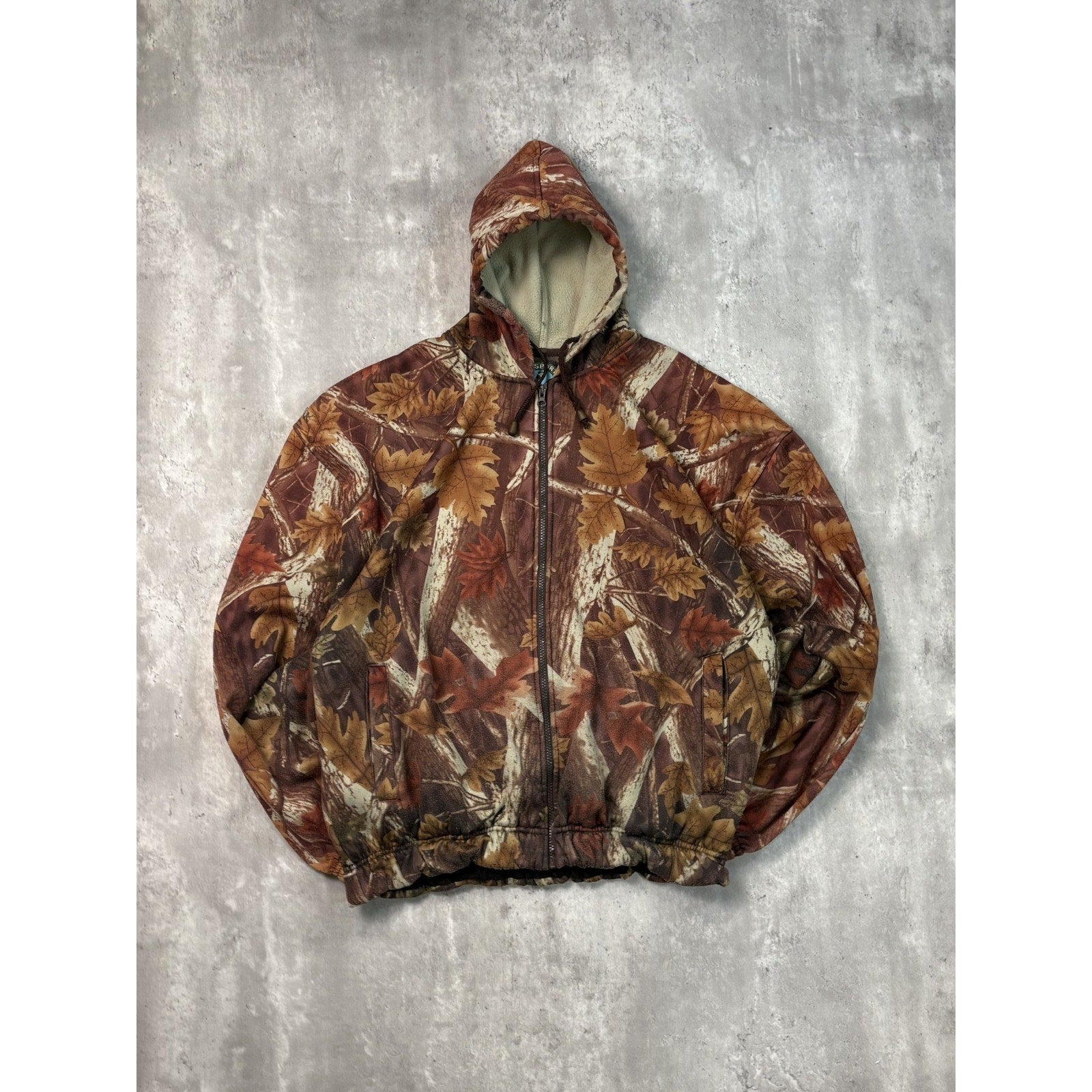 Vintage 90s Fall Tree Camo Full Zip Hooded Hunting Jacket Size XL