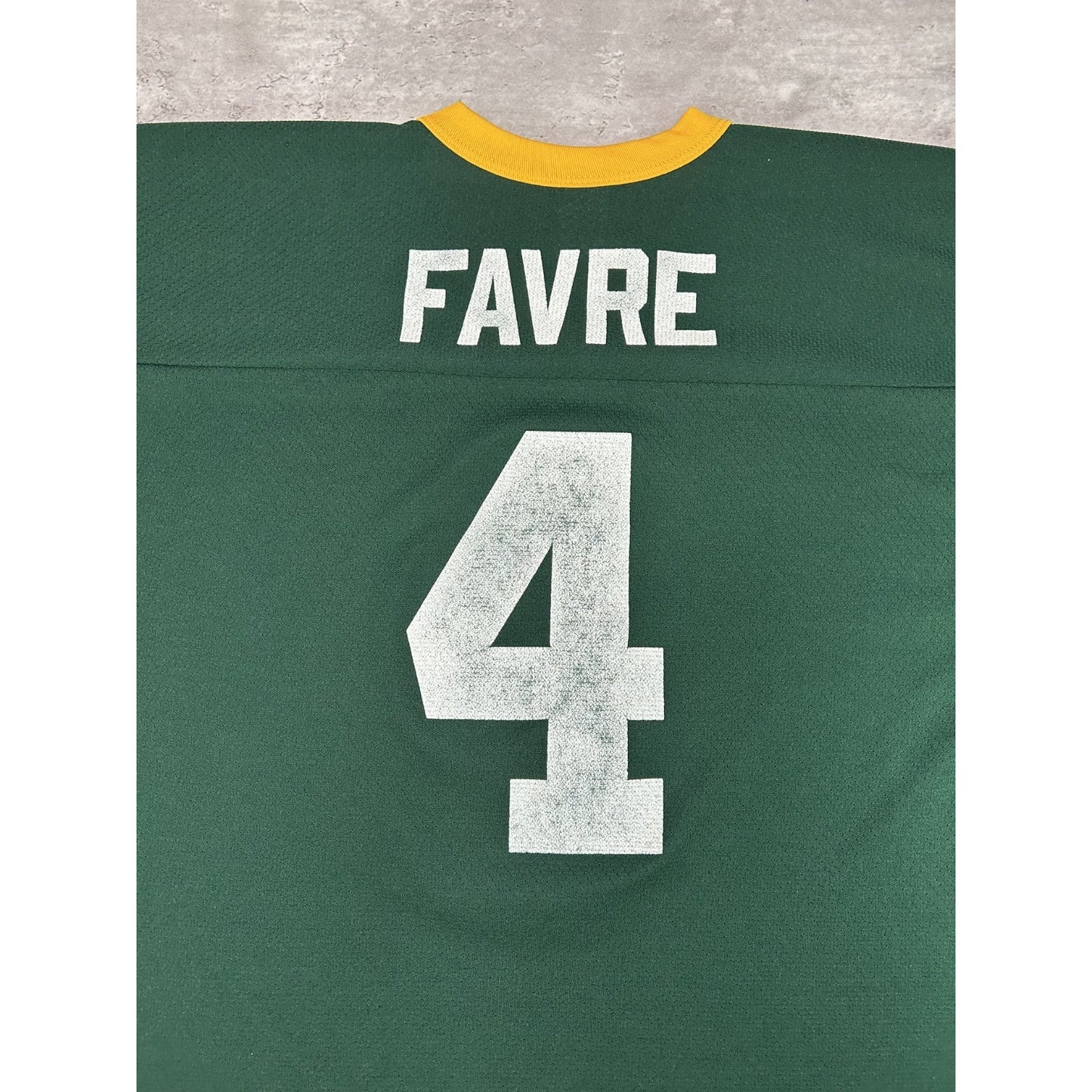 Vintage 90s Brett Favre #4 Green Bay Packers NFL Logo 7 Jersey Size Large Green