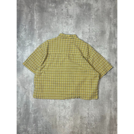 Vintage Arizona Plaid Short Sleeve Reworked Cropped Button Up Shirt Size XL
