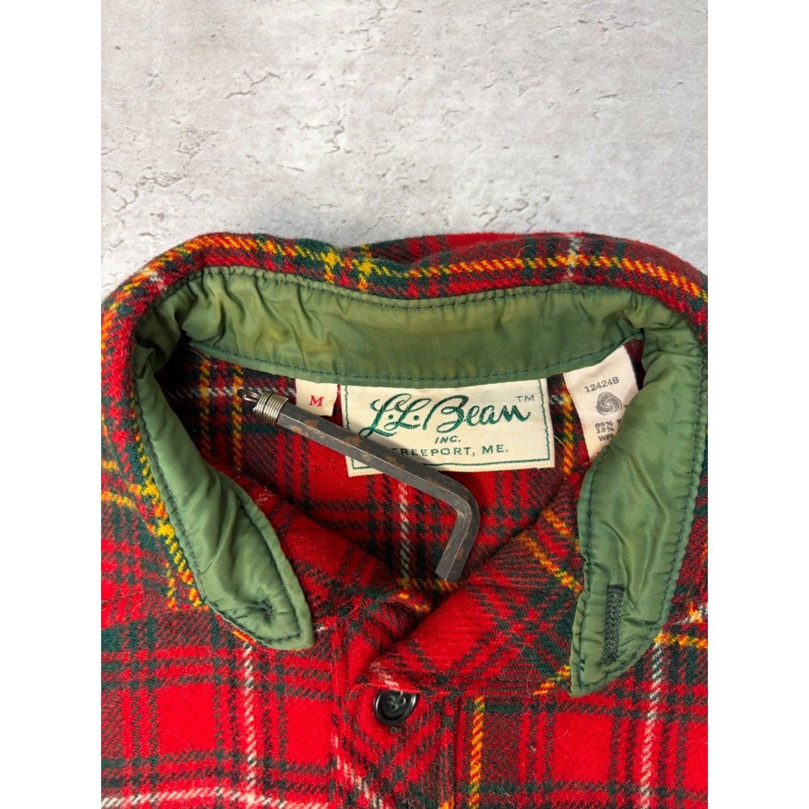 1960s L.L. Bean Red Plaid Print Long Sleeve 1/4 Button Up Shirt Size Medium