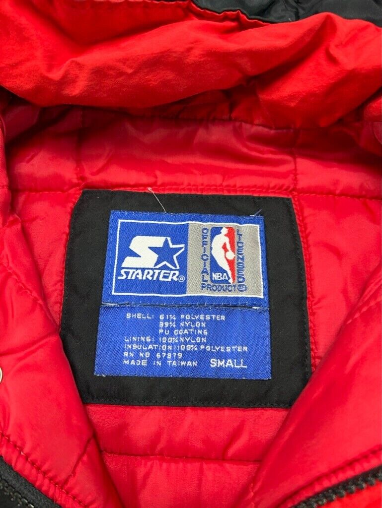 Vintage 90s Chicago Bulls NBA Hooded Full Zip Starter Bomber Jacket Size Small