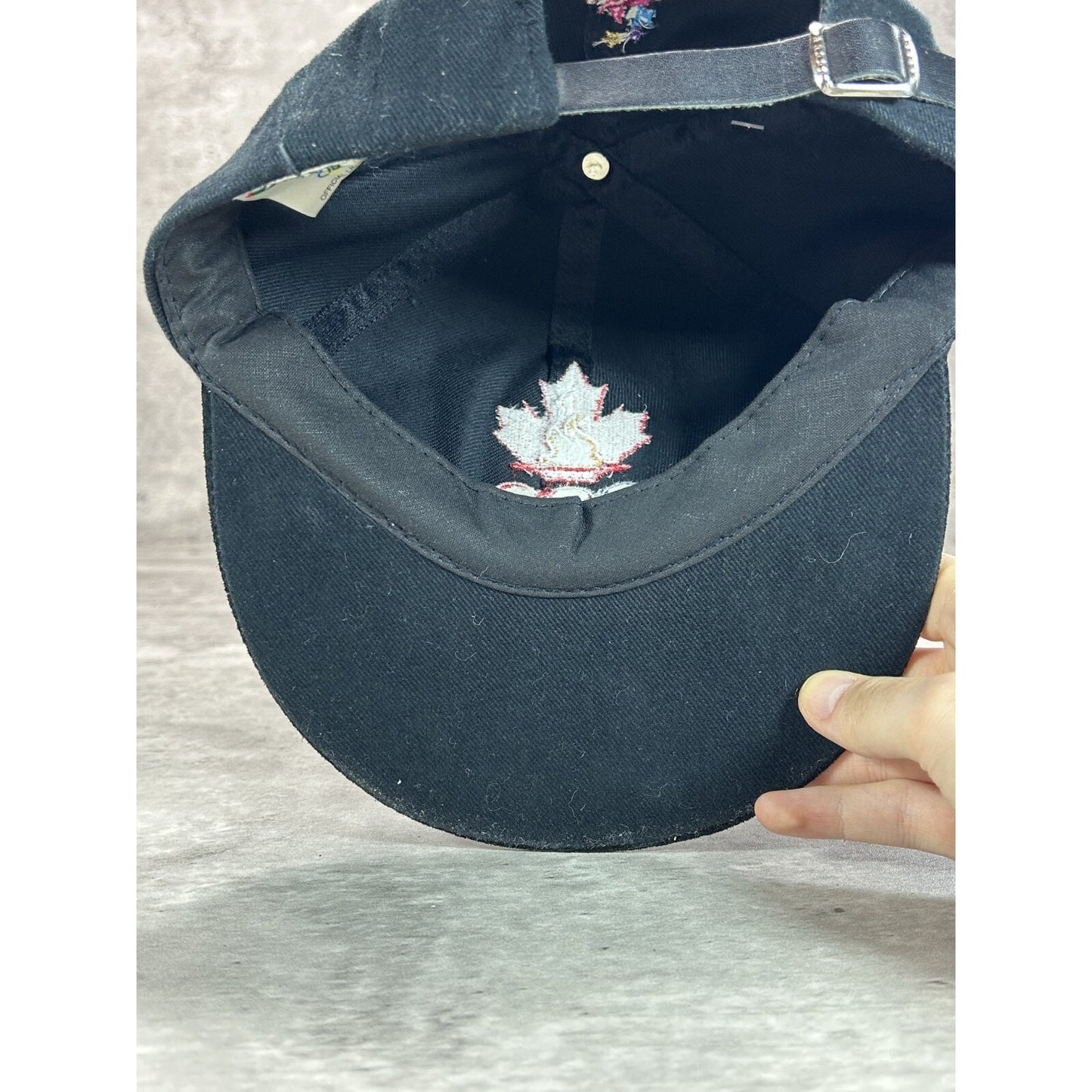 Vintage 90s Canada Olympics Embroidered Logo Strapback Hat OSFA Black