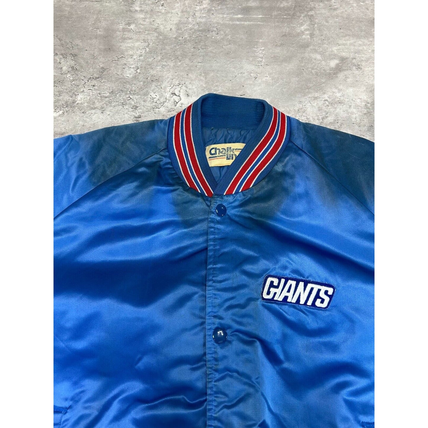Vintage 80s New York Giants NFL Football Chalk Line Satin Bomber Jacket Size XL