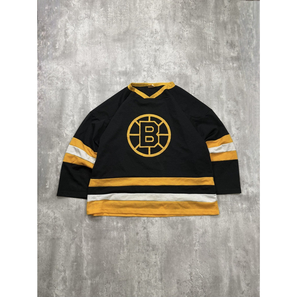 Vintage 90s Boston Bruins #5 NHL Graphic Logo Hockey Jersey Size XL