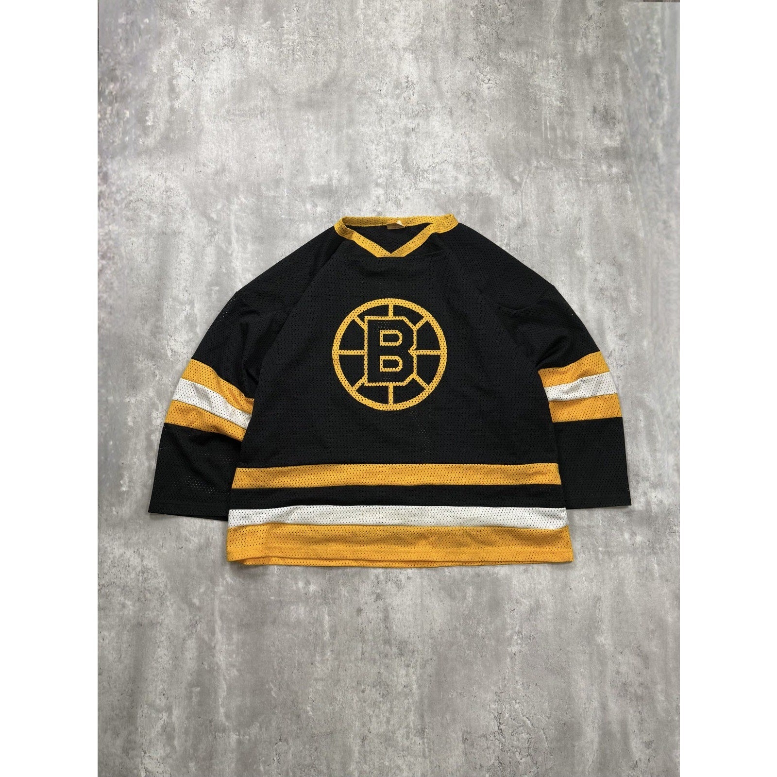 Vintage 90s Boston Bruins #5 NHL Graphic Logo Hockey Jersey Size XL