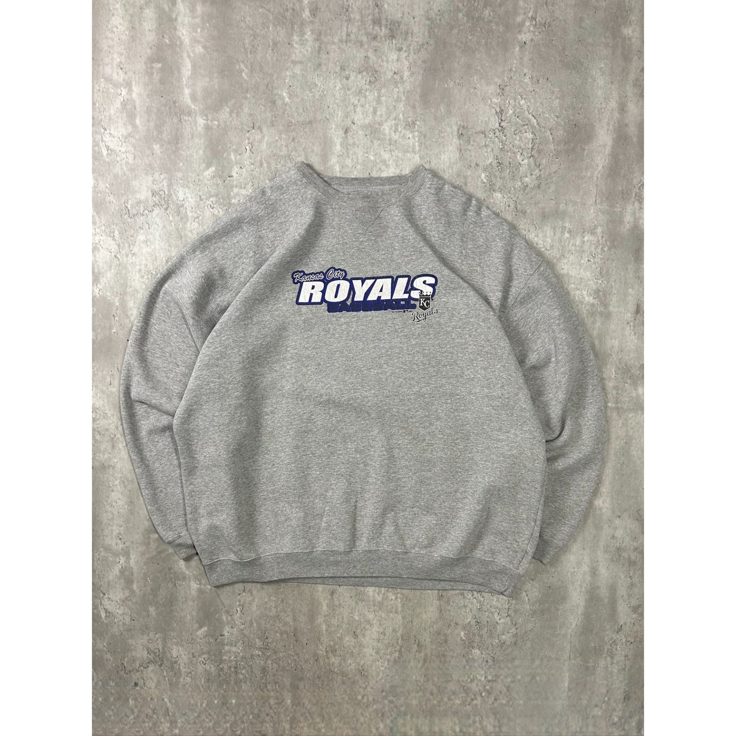 Vintage 2002 Kansas City Royals MLB Spellout Graphic Baseball Sweatshirt Sz 2XL