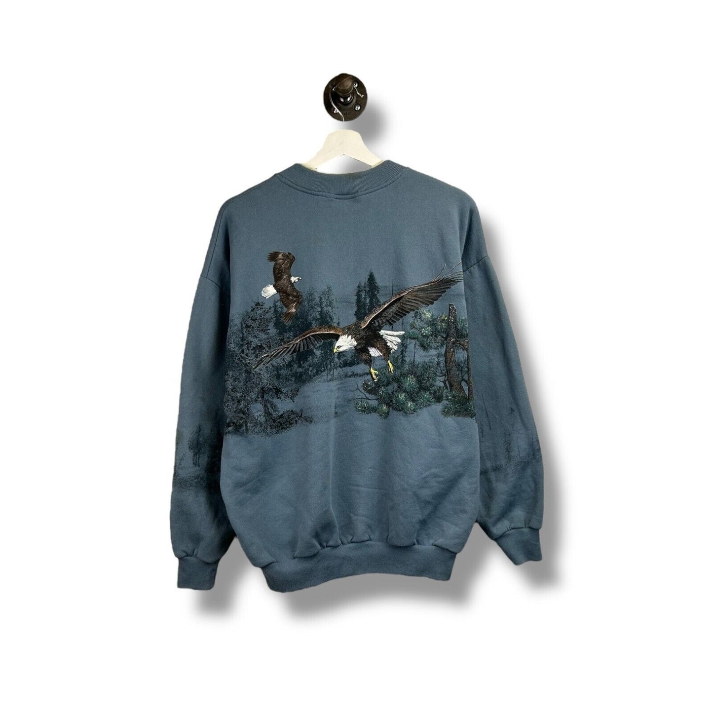 Vintage 80s/90s Bald Eagle Wilderness Landscape Wraparound Sweatshirt Size Large