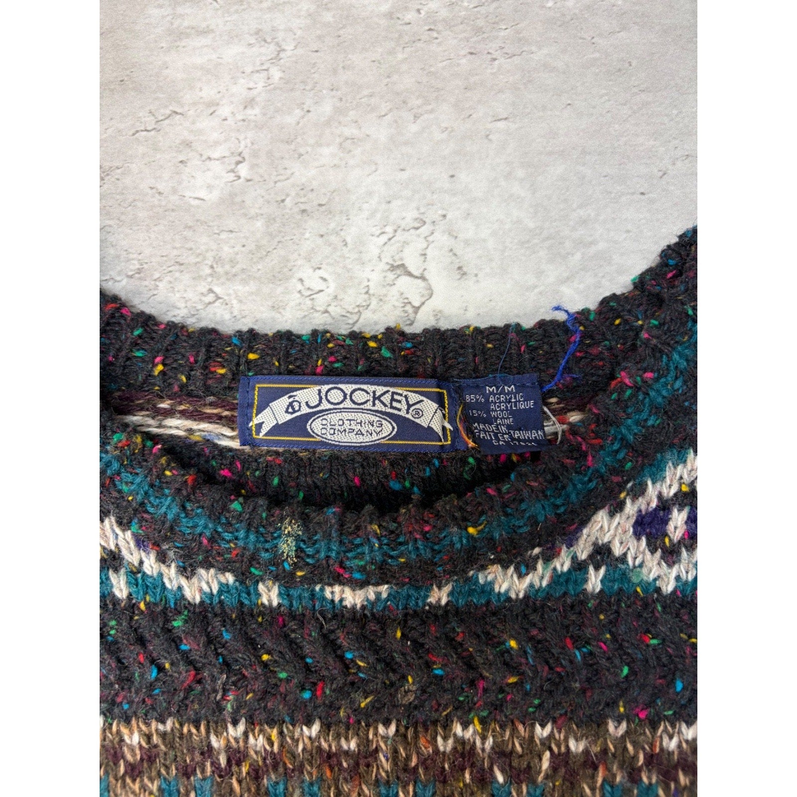 Vintage 80s/90s Jockey Abstract Striped Pullover Knit Sweater Size Medium