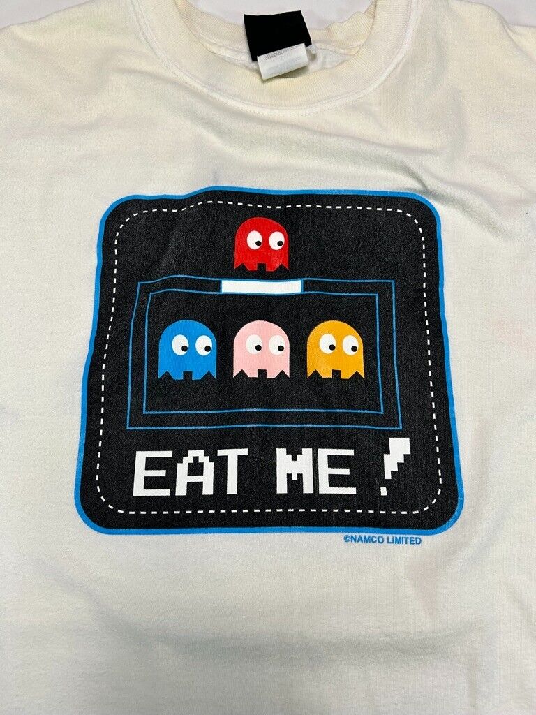 Vintage 90s Pac-man Eat me Video Game Promo Graphic T-Shirt Size Large White