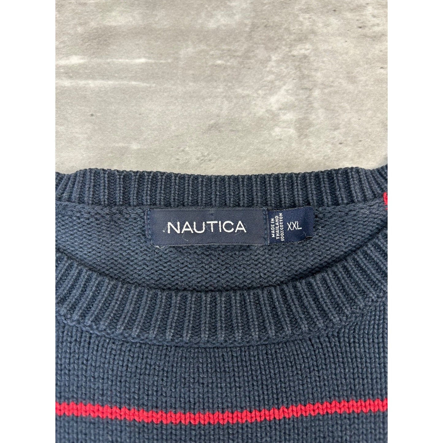 Vintage Nautica Embroidered Logo Checkered Knit Sweater Size XXL