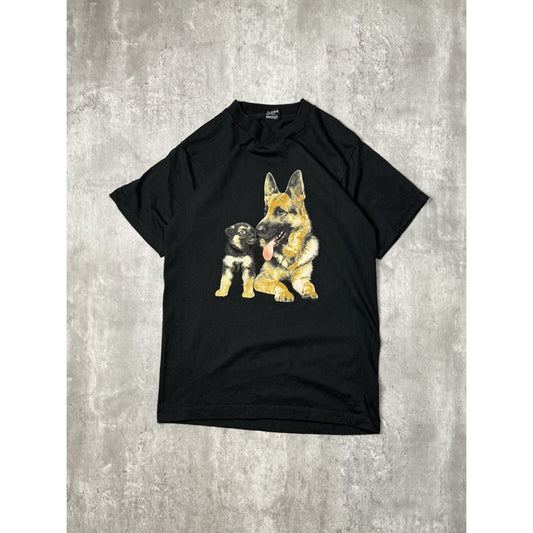 Vintage 80s/90s German Shepard Animal Portrait Graphic T-Shirt Size Medium Black