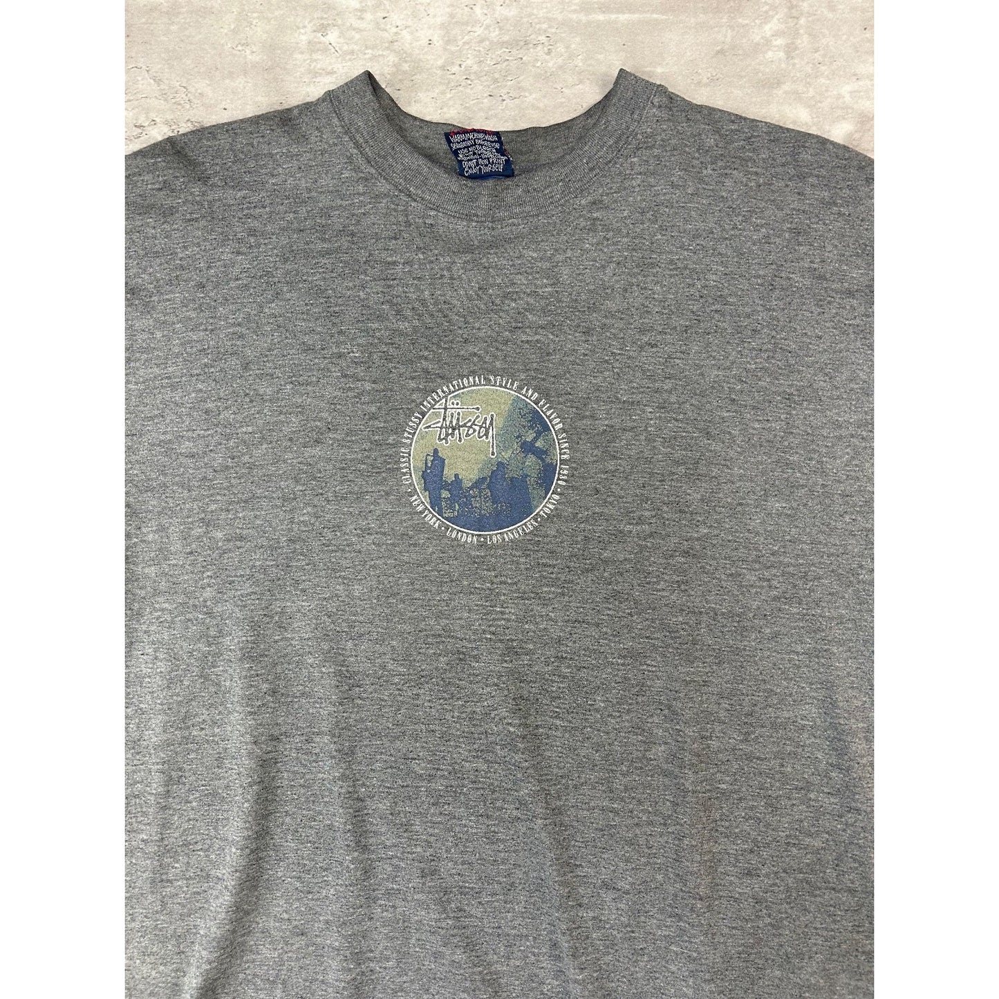 Vintage 90s Stussy International Circle Spellout Graphic T-Shirt Size Medium