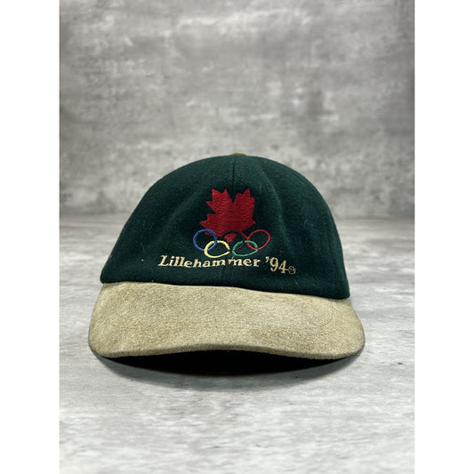 Vintage 1994 Lillehammer Olympics Embroidered Logo Strapback Hat OSFA Green