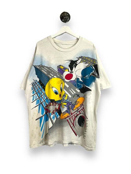 Vintage 90s Looney Tunes Tweety Bird Street Smart Big Graphic T-Shirt Size 2XL