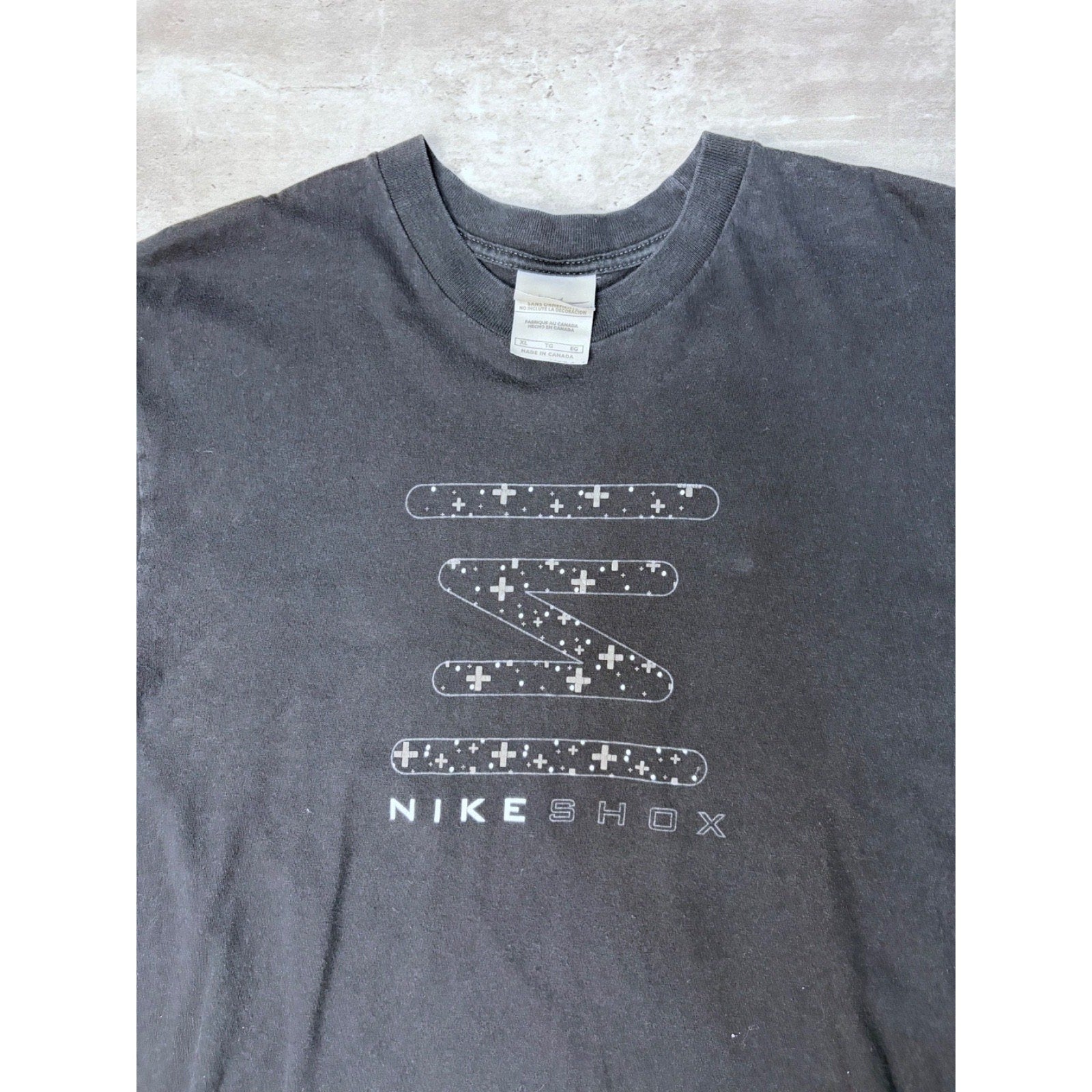 Vintage Y2K Nike Shox Spellout Logo Black Graphic T-Shirt Size XL
