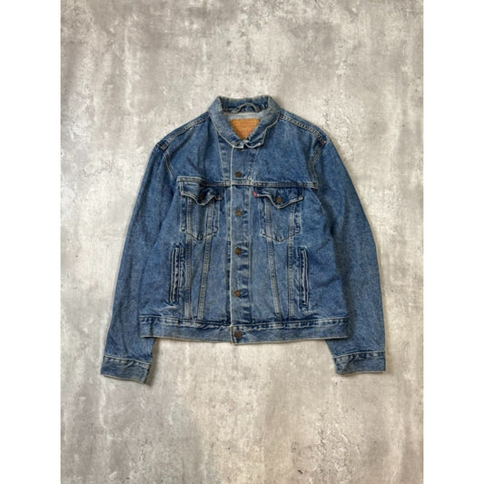 Vintage 90s Levis Red Tab Medium Wash Denim Type 3 Trucker Jacket Size Large