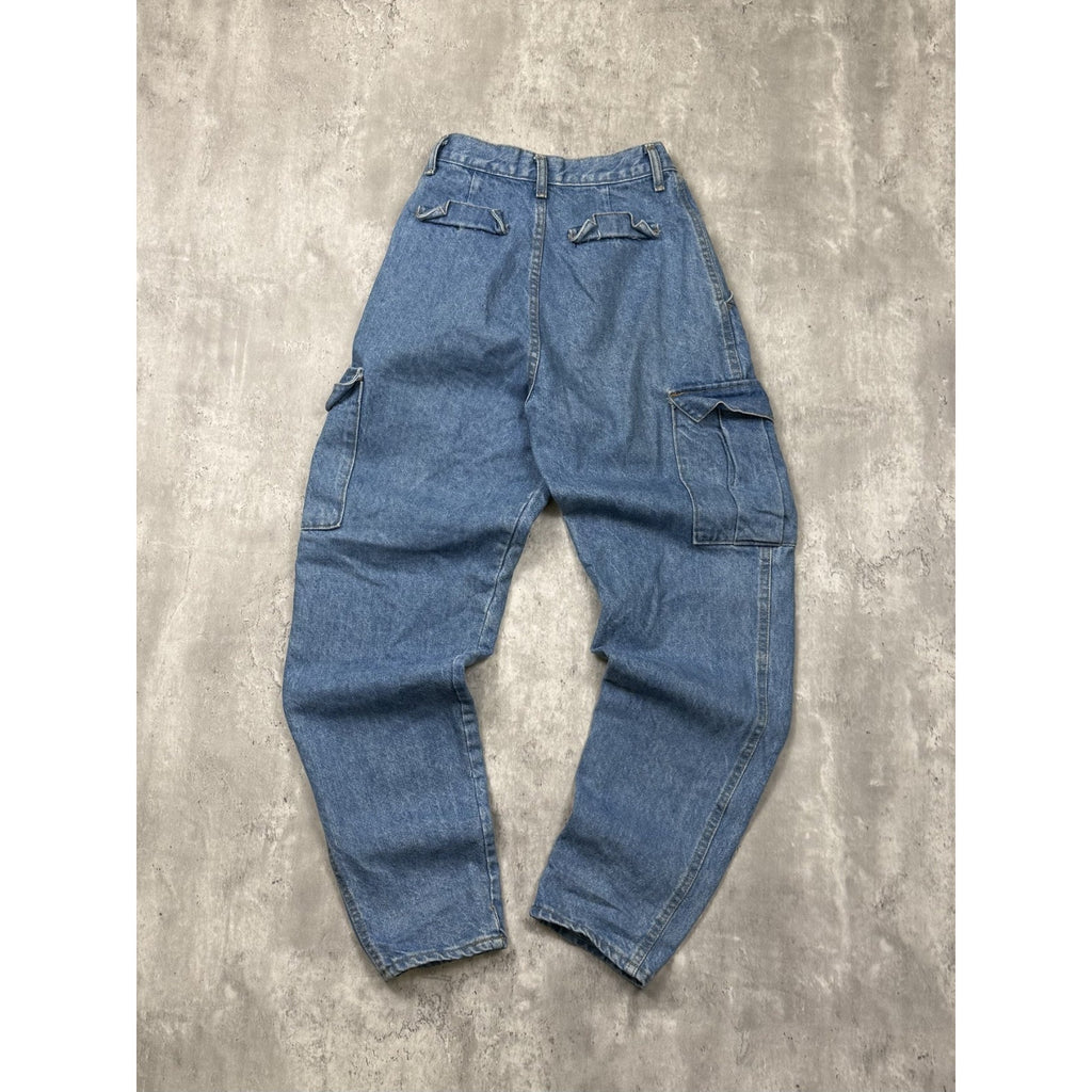 Vintage 90s Womens Palmettos Medium Wash Denim Cargo Pants Size 25