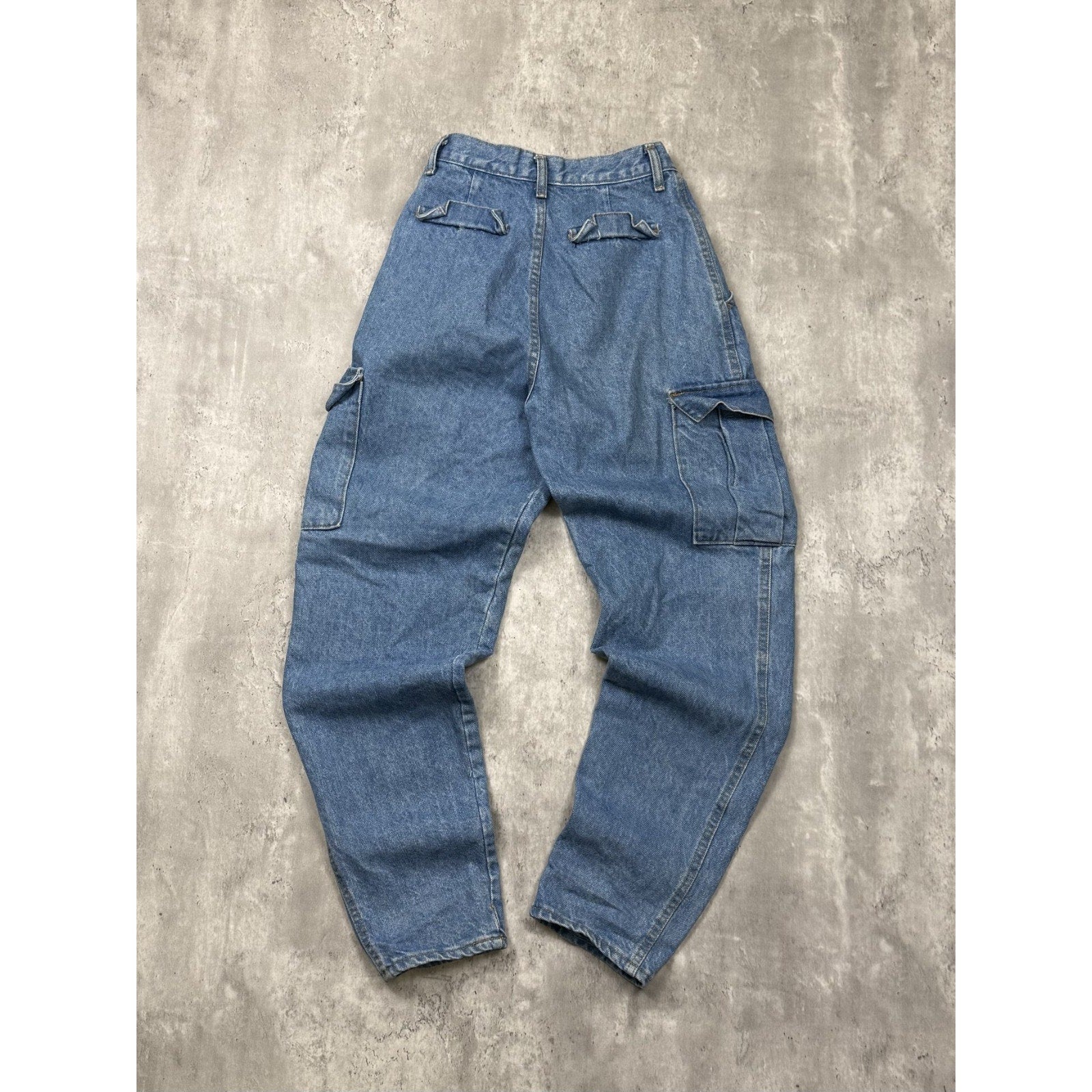 Vintage 90s Womens Palmettos Medium Wash Denim Cargo Pants Size 25