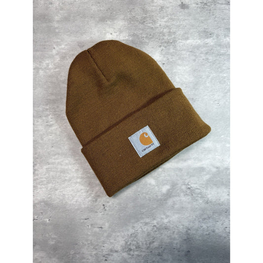 Vintage Carhartt Workwear Embroidered Patch Beanie Hat OSFA Brown
