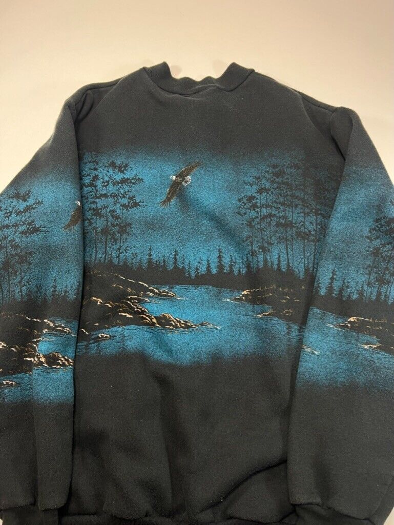 Vintage 90s Art Unlimited Alaska Wilderness Bald Eagle Sweatshirt AOP Sz Large