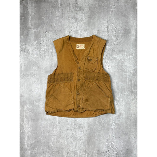 Vintage 60s Elk Brand Canvas Hunting Utility Vest Size Small Brown