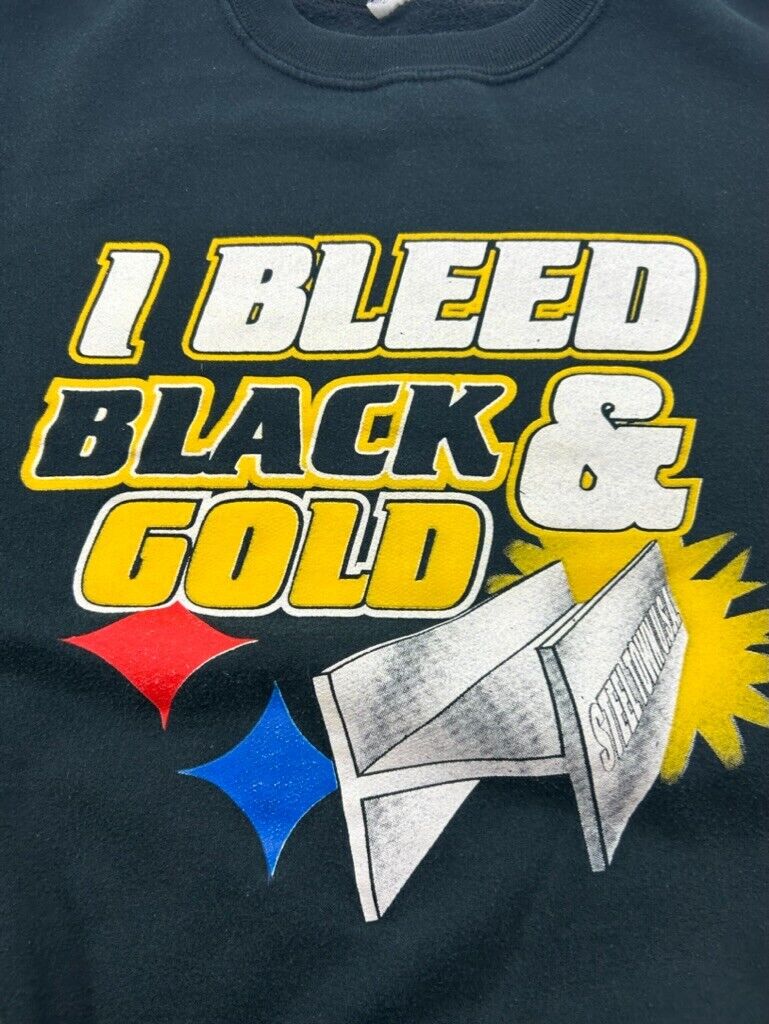 Vintage Pittsburgh Steelers NFL Bleed Black & Gold Graphic Sweatshirt Size Large