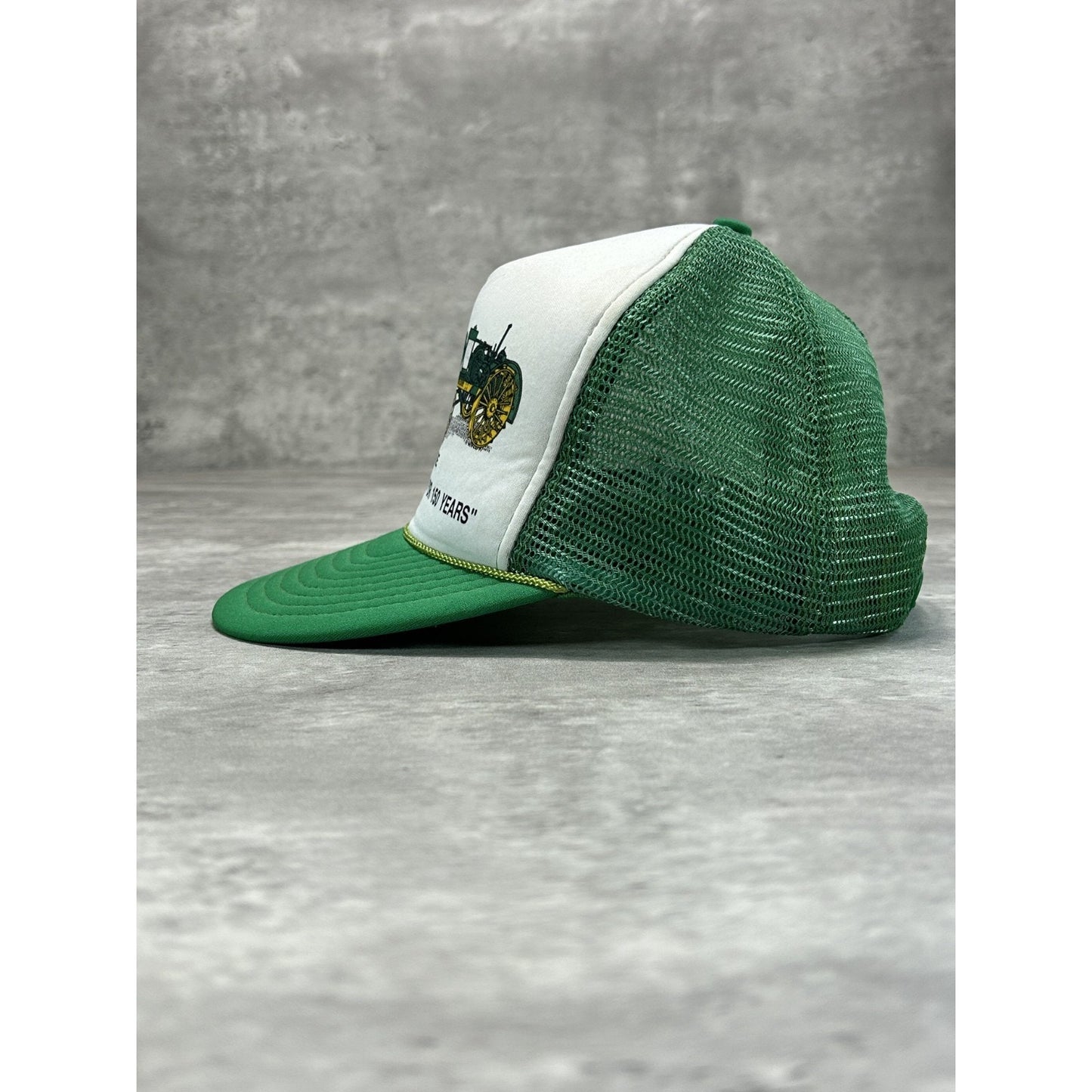 Vintage 1980s/90s John Deere Tractor Graphic Trucker Snapback Hat OSFA Green